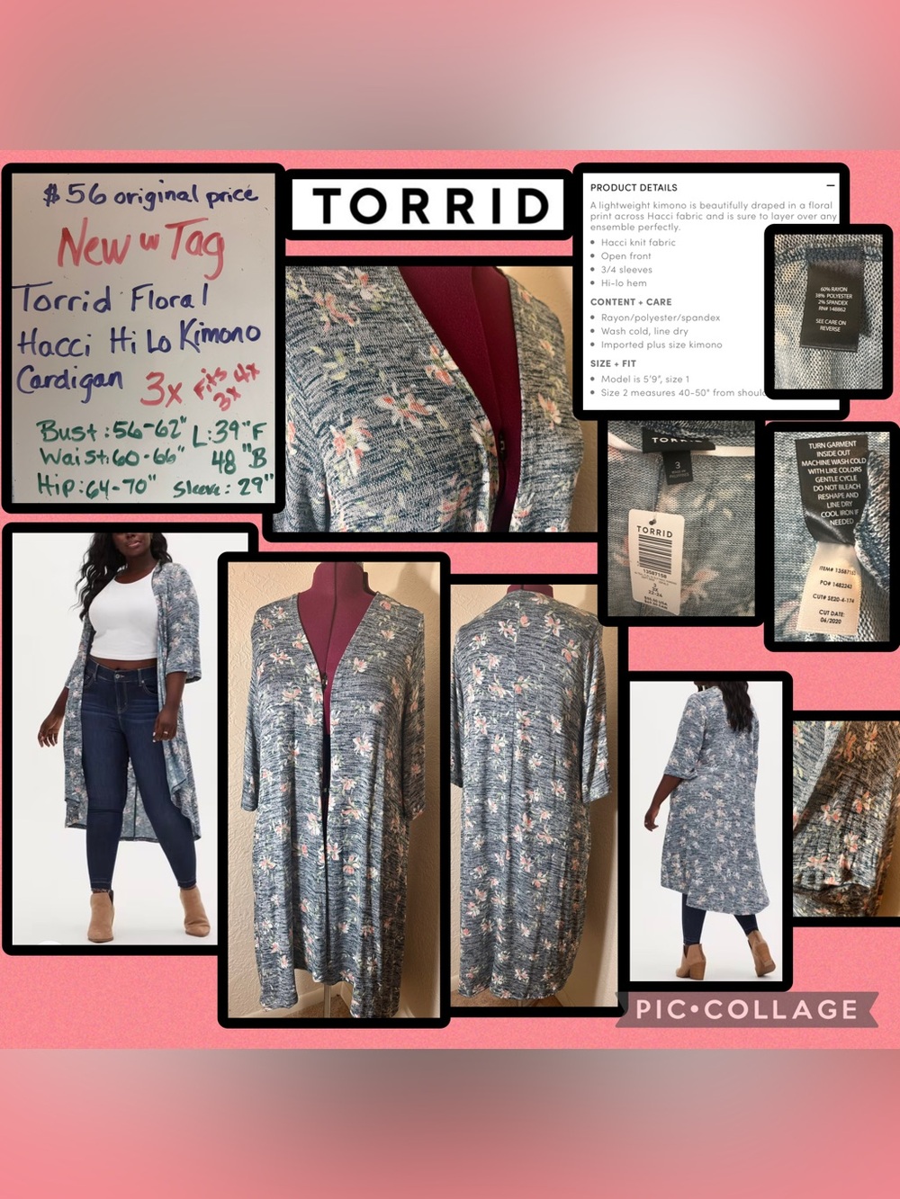 $56 ⭐️New w Tag Torrid Floral Hacci Kimono Hi-Low Duster Cardigan 3x fits 3x 4x
